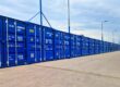 Row of outdoor storage units with ground floor drive-up access at Meadow Self Storage