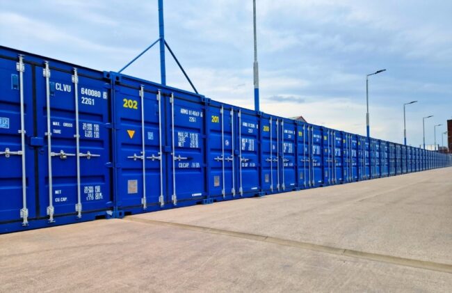 Row of outdoor storage units with ground floor drive-up access at Meadow Self Storage Row of outdoor storage units with ground floor drive-up access at Meadow Self Storage