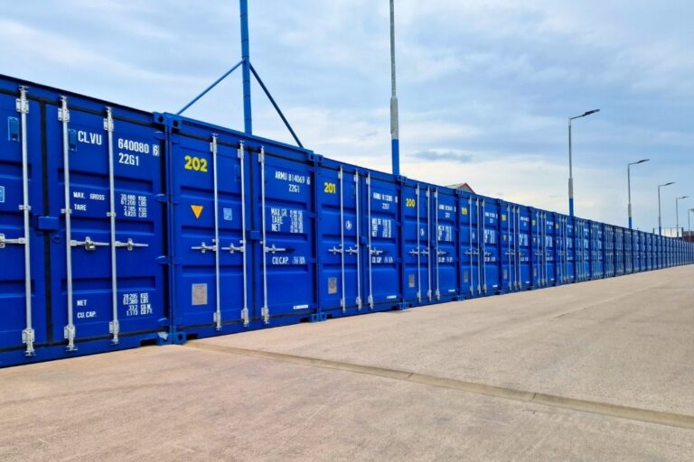 Row of outdoor storage units with ground floor drive-up access at Meadow Self Storage Row of outdoor storage units with ground floor drive-up access at Meadow Self Storage